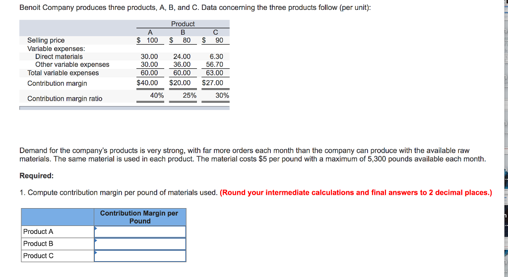 Solved Benoit Company produces three products, A, B, and C.