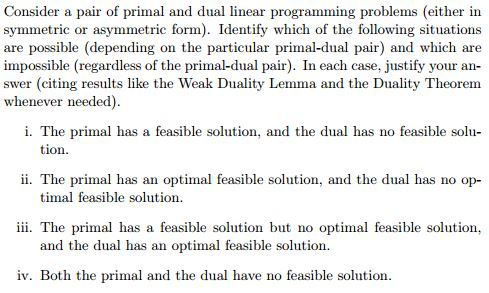 Solved Consider a pair of primal and dual linear programming | Chegg.com