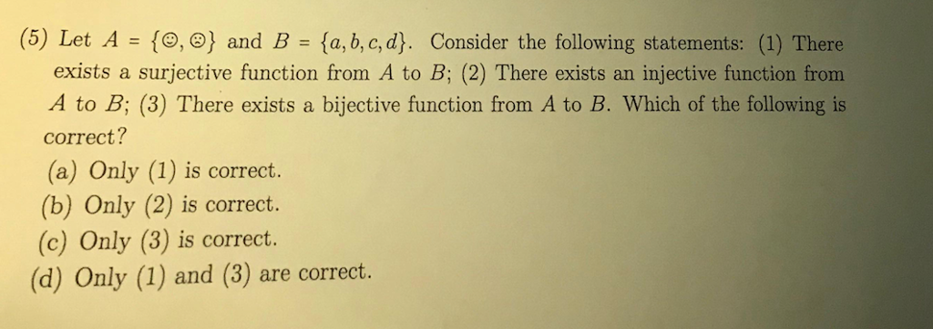 Solved (5) Let A = {0,0} And B = {a,b,c,d}. Consider The | Chegg.com