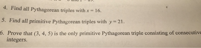 Solved HOMEWORK ON PYTHAGOREAN TRIPLES | Chegg.com