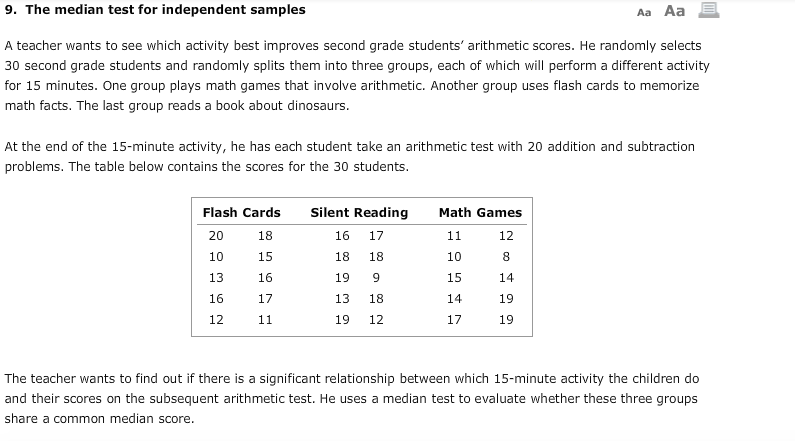 Solved 9. The median test for independent samples Aa Aa A | Chegg.com
