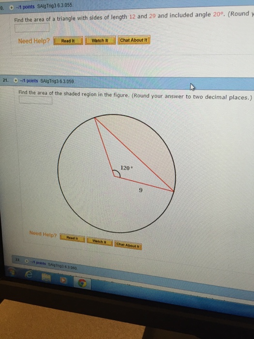 find the area of the shaded region in figure c