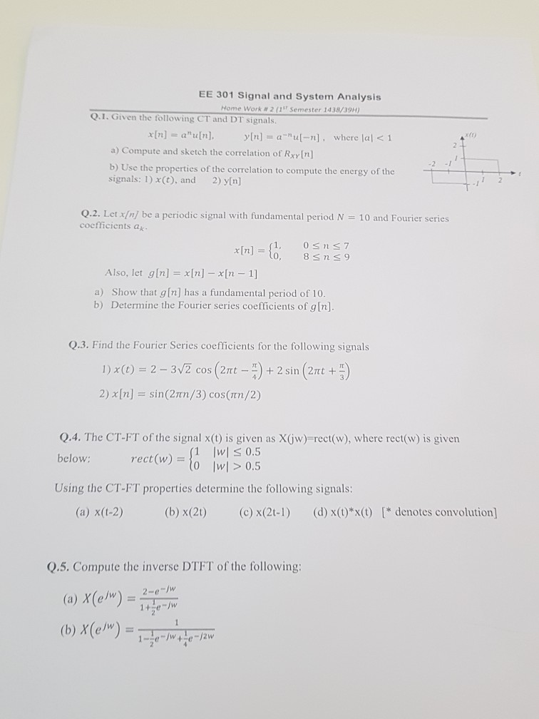 EE 301 Signal And System Analysis Home Work # 2 (1 | Chegg.com