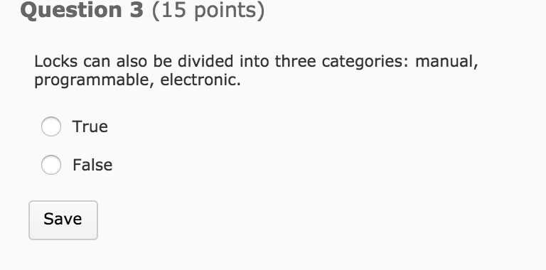 Solved Question 3 (15 points) Locks can also be divided into | Chegg.com