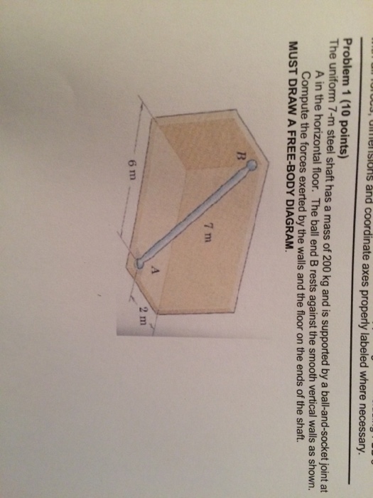 Solved The uniform 7-m steel shaft has a mass of 200 kg and | Chegg.com