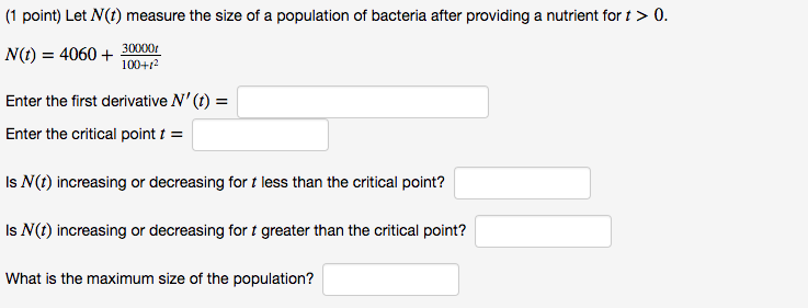 Solved 1 point) Let N(t) measure the size of a population of | Chegg.com
