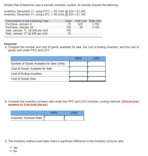 Solved Simple Plan Enterprises uses a periodic inventory | Chegg.com