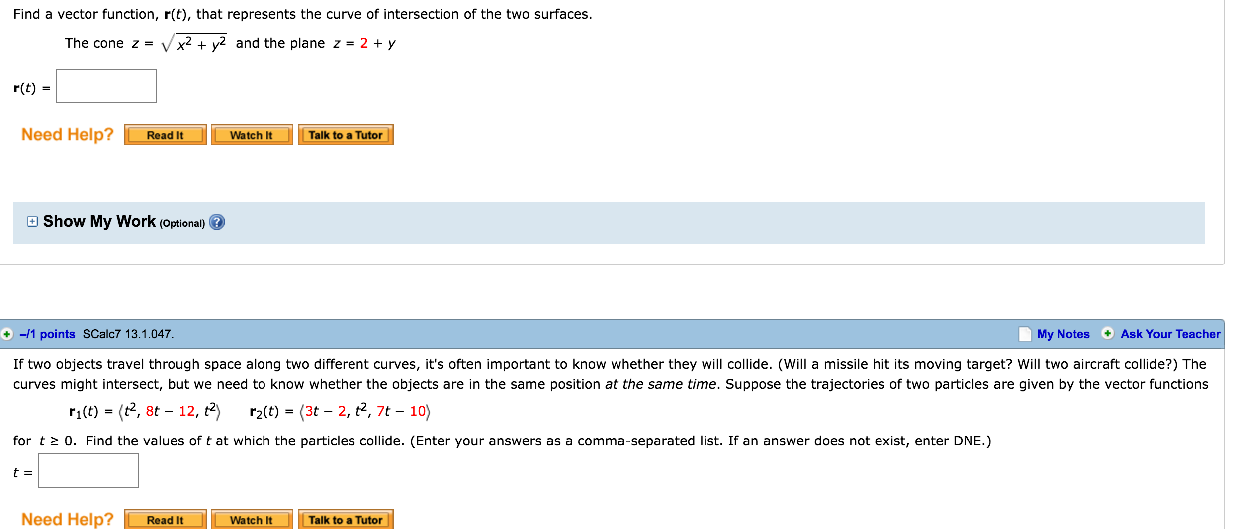 Find A Vector Function, R(T), That Represents The Curve Of Intersection