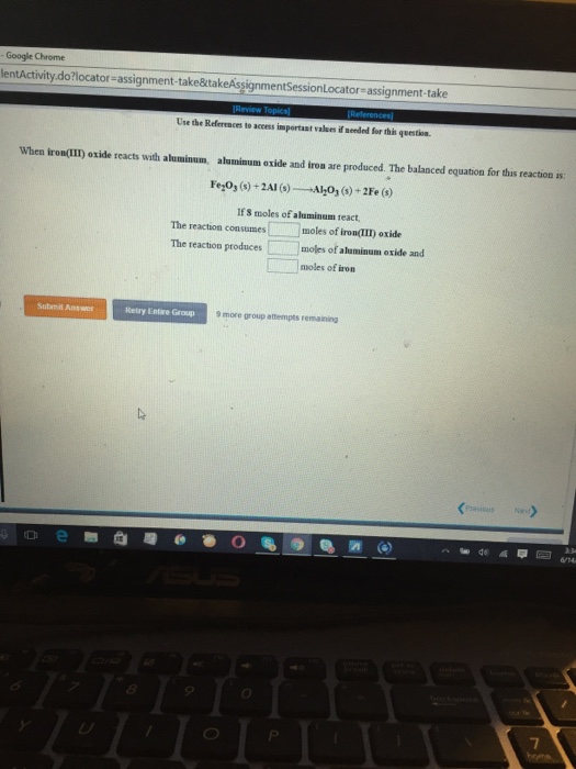 Solved When iron(III) oxide reacts with aluminum, aluminum
