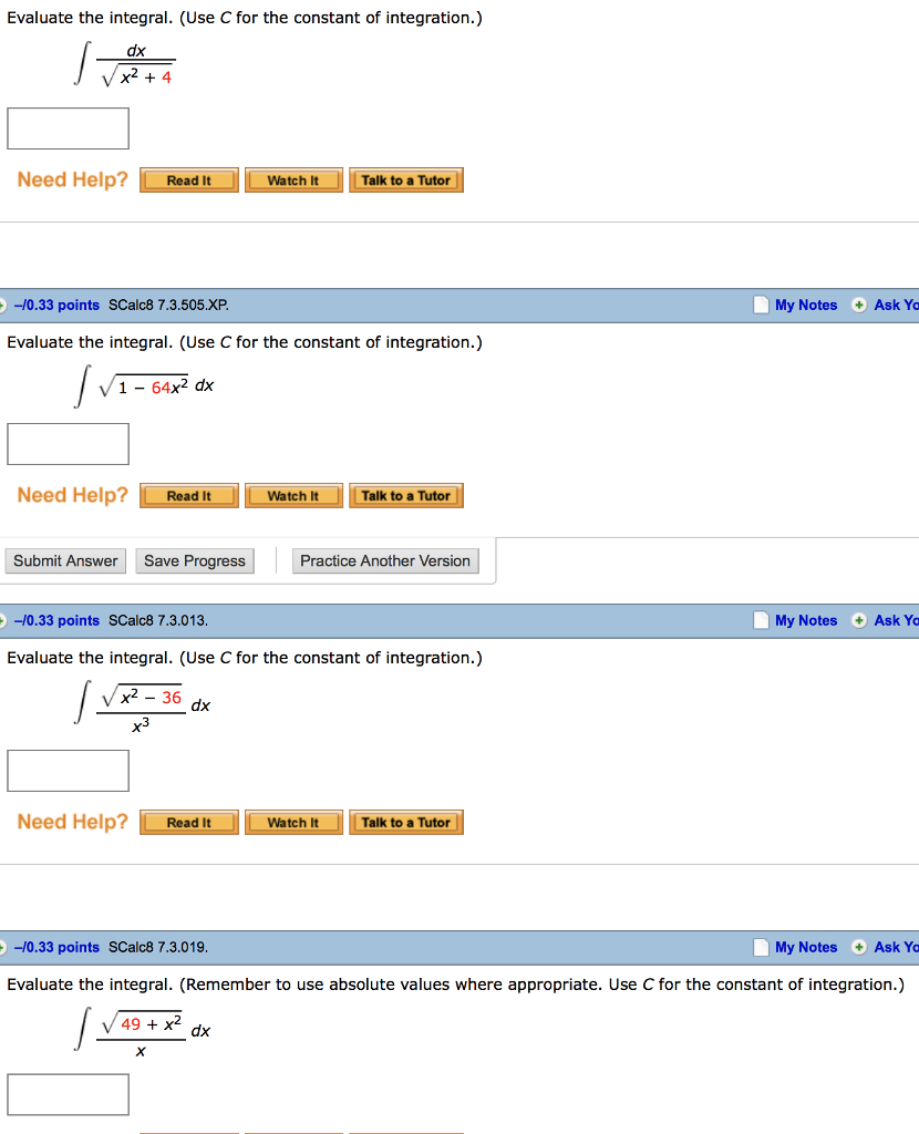 solved-evaluate-the-integral-use-c-for-the-constant-of-chegg