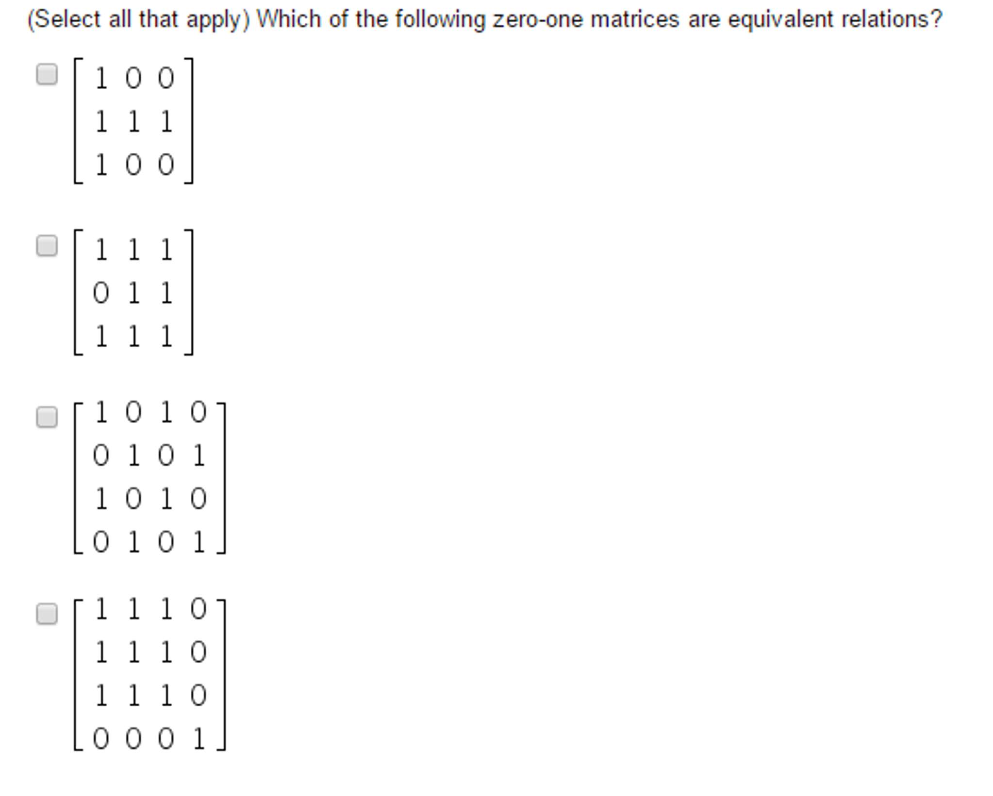 Solved Which of the following zero-one matrices are | Chegg.com