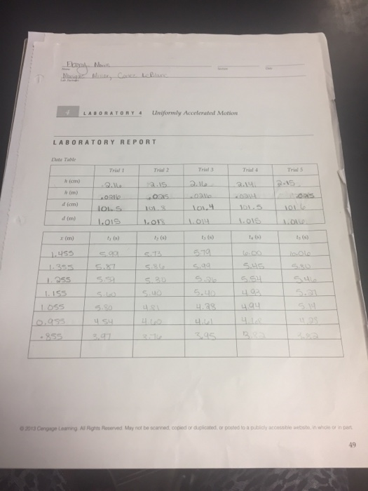 Laboratory 4: Uniformly Accelerated Motion Lab | Chegg.com