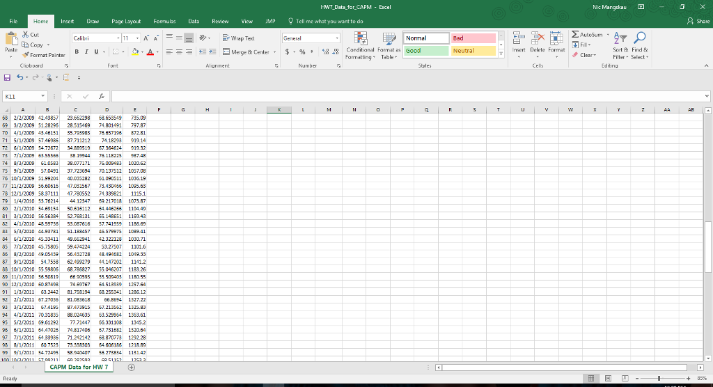 HW? Data for CAPM Insert Draw Page Layout Fomulas | Chegg.com