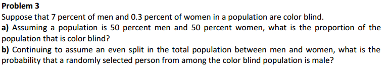 Solved Suppose that 7 percent of men and 0.3 percent of | Chegg.com