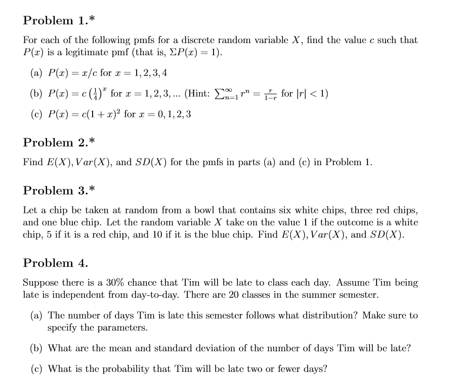 Solved For each of the following pmfs for a discrete random