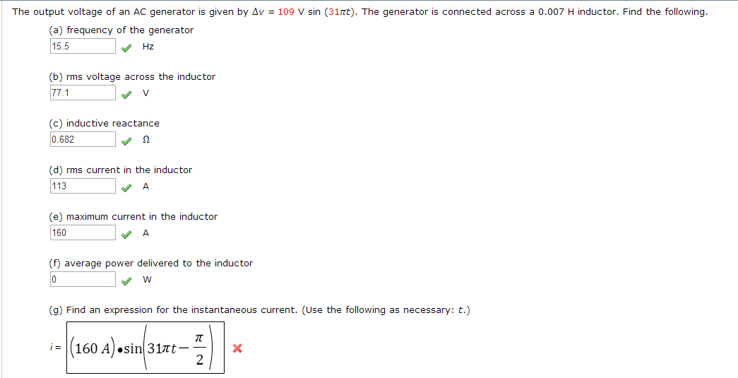 Solved The output voltage of an AC generator is given by ?v | Chegg.com