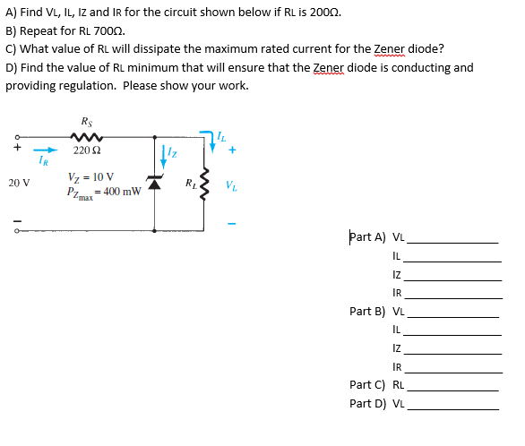 Solved A) Find VL, IL, Iz And IR For The Circuit Shown Below | Chegg.com