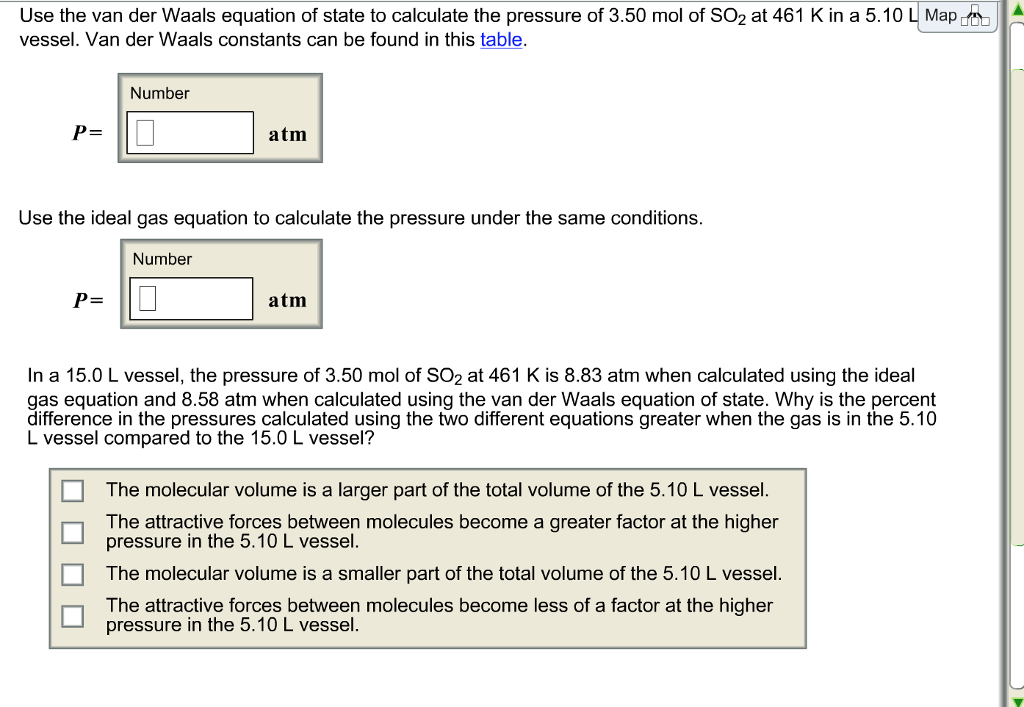 Solved Use the van der Waals equation of state to calculate | Chegg.com