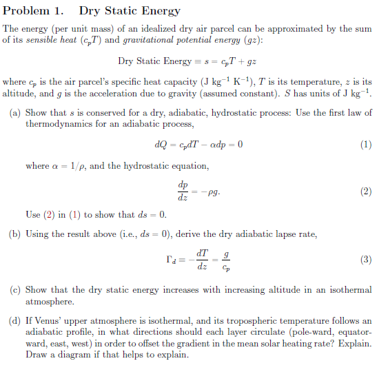 Solved Problem 1. Dry Static Energy The energy (per unit