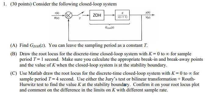 Solved 1. (30 Points) Consider The Following Closed-loop | Chegg.com