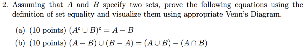 Solved 2. Assuming That A And B Specify Two Sets, Prove The | Chegg.com