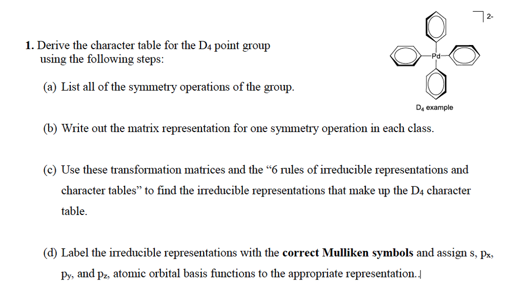 D4 Point Group Example Derive the character table for the D_4 point group | Chegg.com