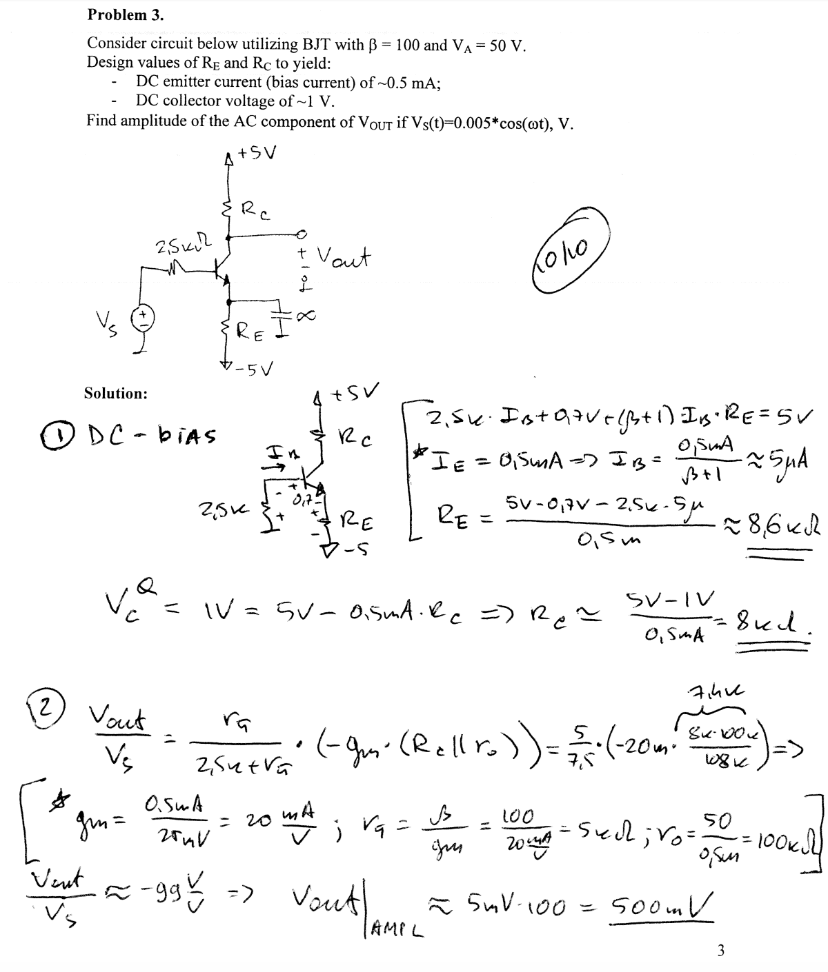 Solved Consider circuit below utilizing BJT with beta = 100 | Chegg.com