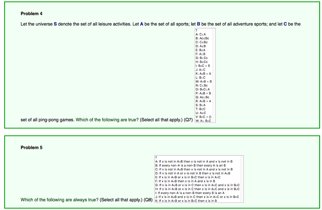 Solved Problem 4 Let The Universe S Denote The Set Of All | Chegg.com