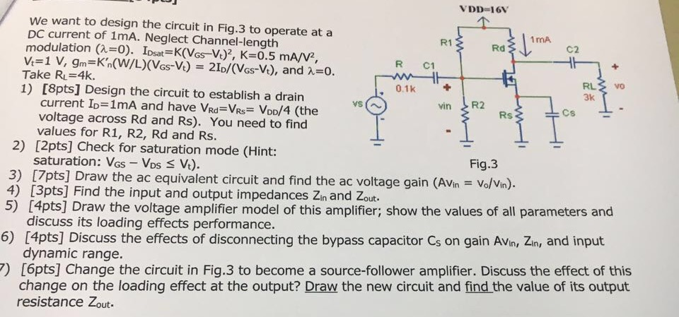 Solved We want to design the circuit in Fig.3 to operate at | Chegg.com