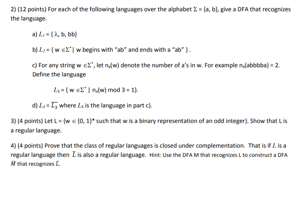 Solved 2) (12 Points) For Each Of The Following Languages | Chegg.com