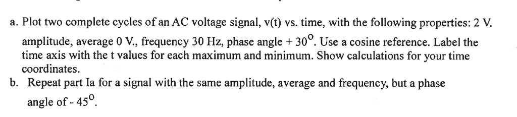 Solved a. Plot two complete cycles of an AC voltage signal, | Chegg.com