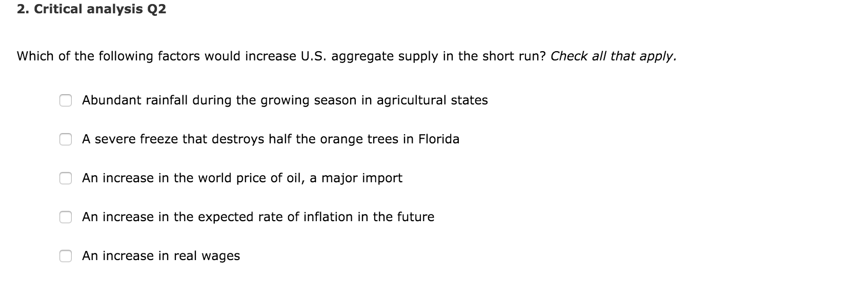 Solved Which of the following factors would increase U.S. | Chegg.com