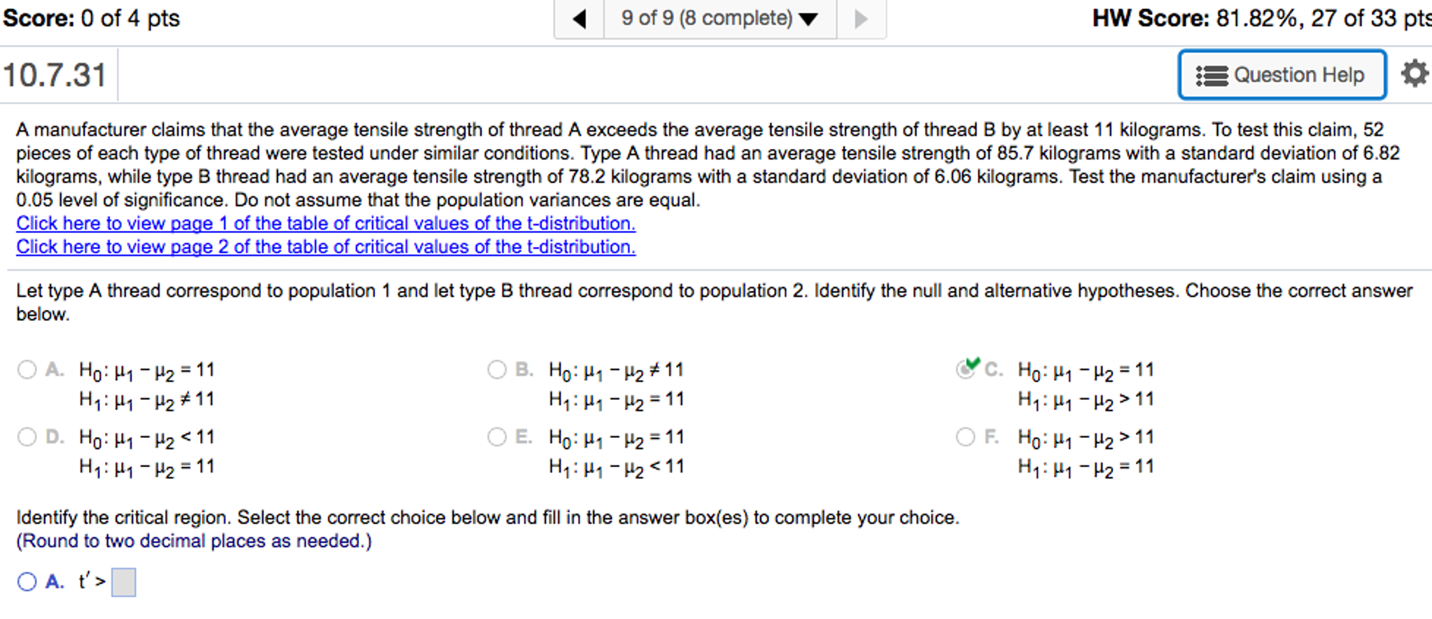 Solved A Manufacturer Claims That The Average Tensile | Chegg.com