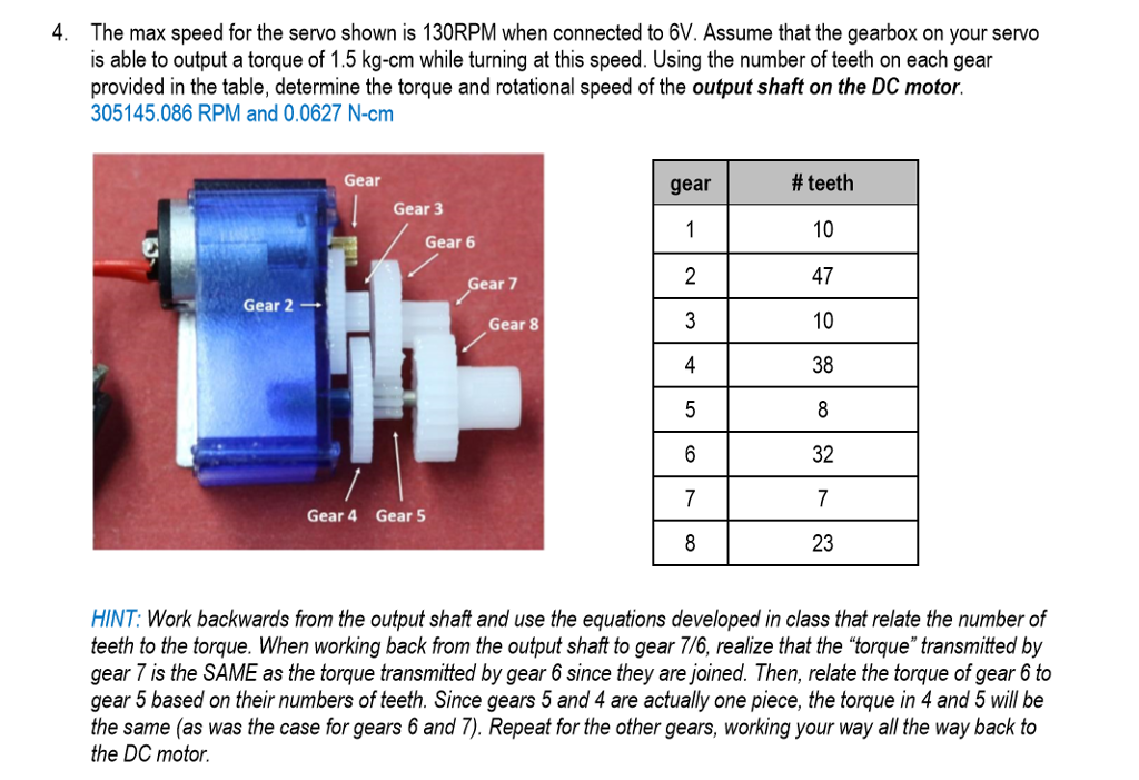 Solved 4. The max speed for the servo shown is 130RPM when
