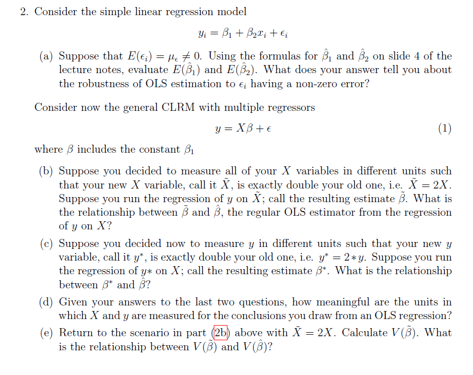 Solved 2. Consider the simple linear regression model (a) | Chegg.com