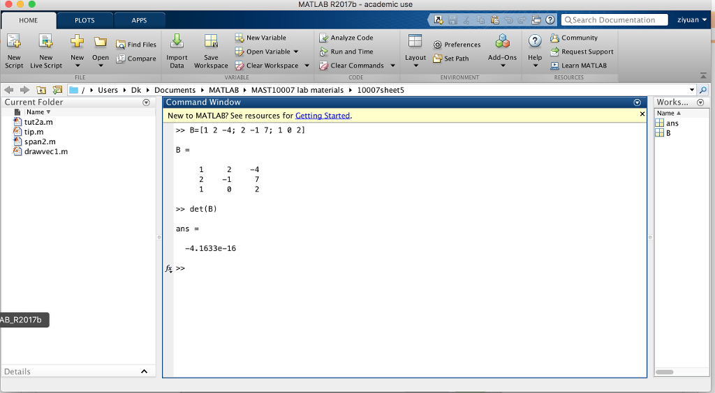 MATLAB R2017b academic use HOME PLOTS APPS ( Search | Chegg.com