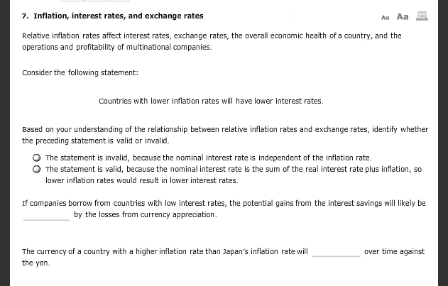 Solved 7. Inflation, interest rates, and exchange rates Aa | Chegg.com