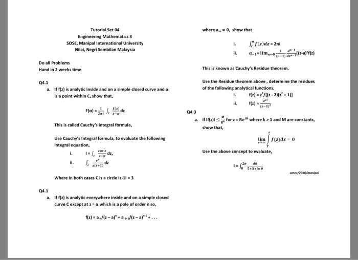 Solved Tutorial Set 01 Engineering Maths. 3 School of | Chegg.com