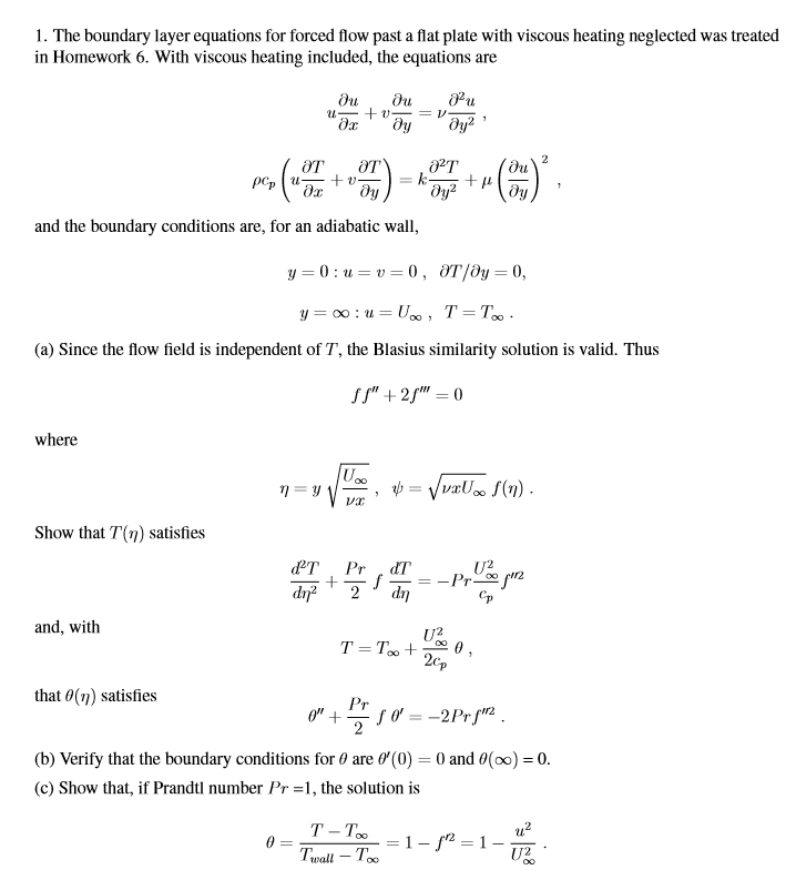 The boundary layer equations for forced flow past a | Chegg.com