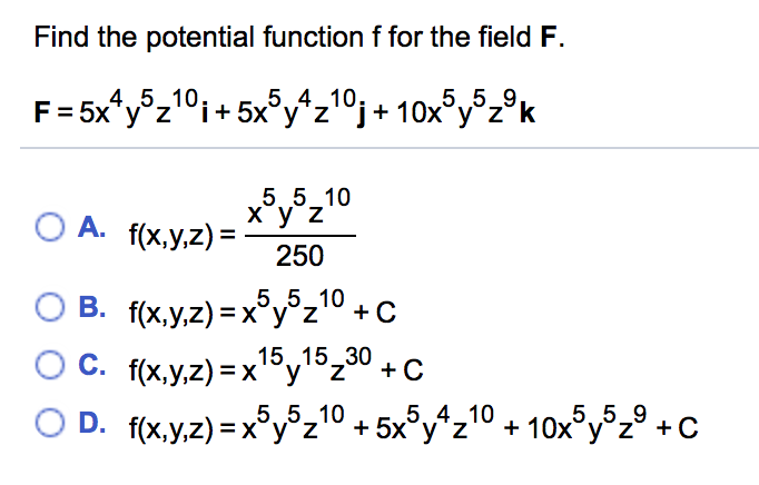 Solved Find the potential function f for the field F. 4,5_10 | Chegg.com