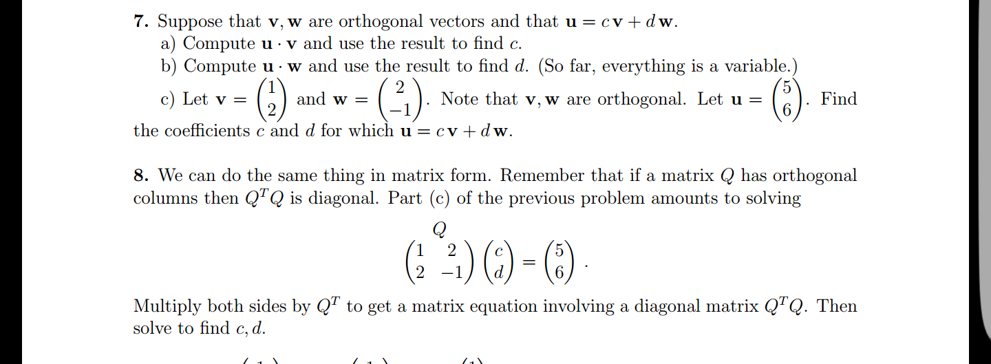 Solved Suppose that v, w are orthogonal vectors and that u = | Chegg.com