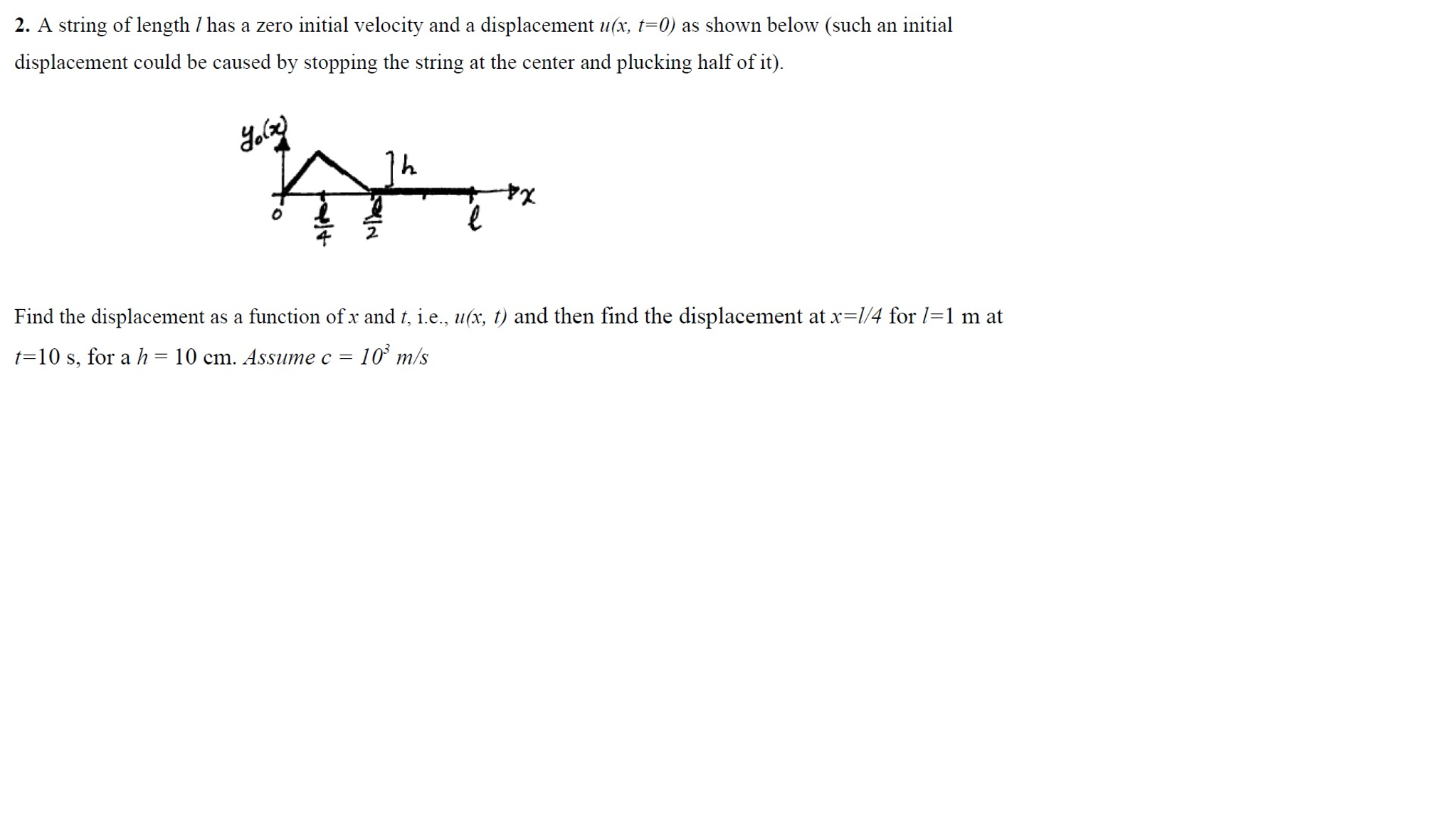 Solved A string of length I has a zero initial velocity and