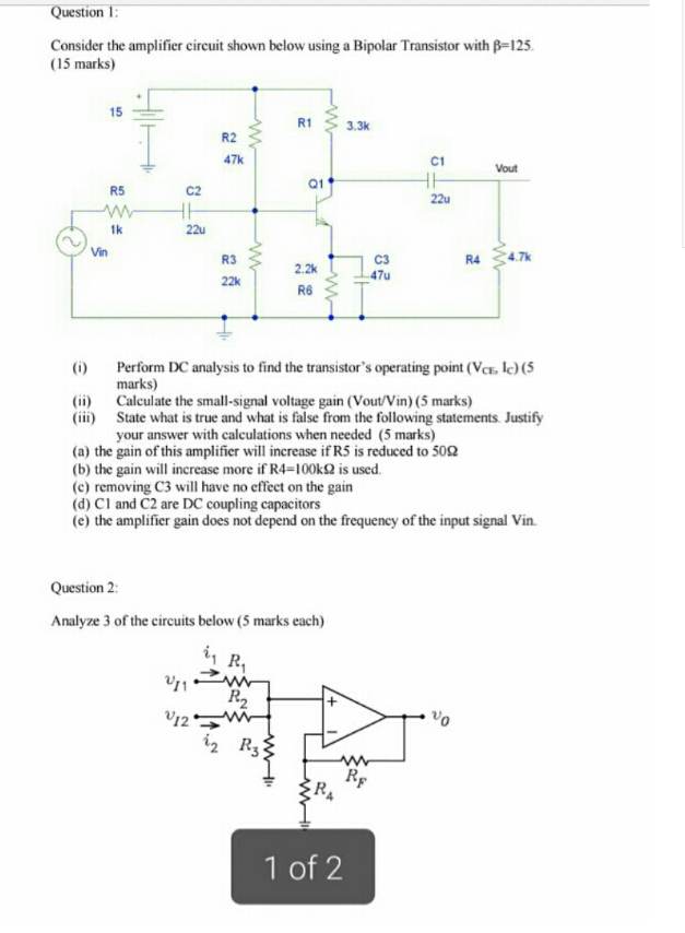 Solved Consider the amplifier circuit shown below using a | Chegg.com