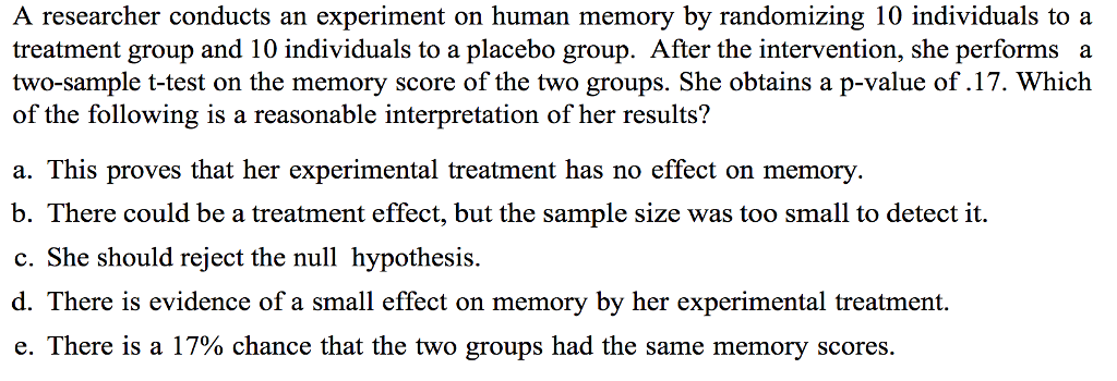 Solved A researcher conducts an experiment on human memory | Chegg.com