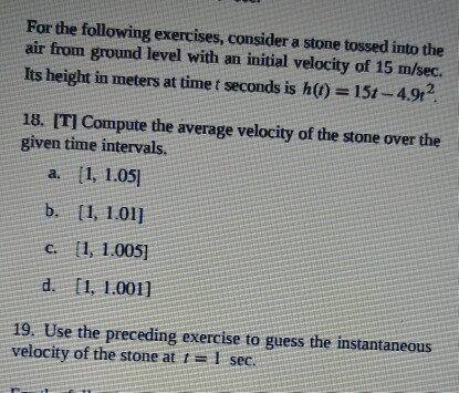 Solved For the following exercises, consider a stone tossed | Chegg.com