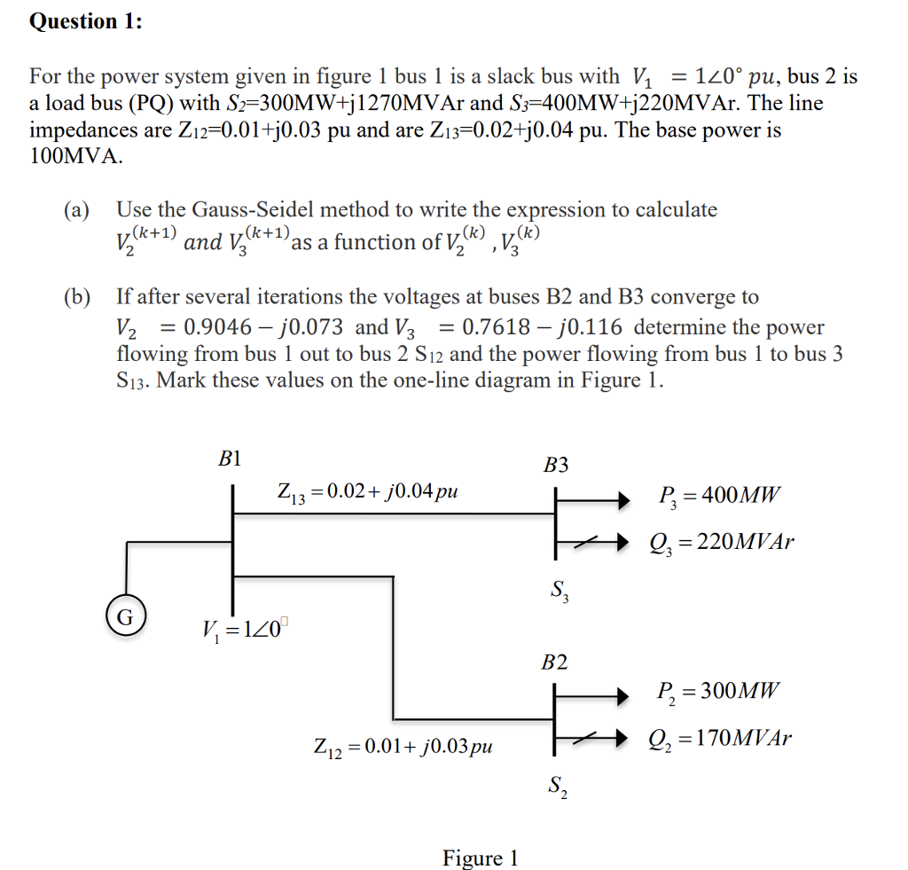 Solved Question 1 For The Power System Given In Figure 1 Chegg