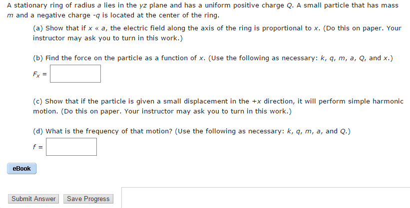Solved A stationary ring of radius a lies in the yz plane | Chegg.com