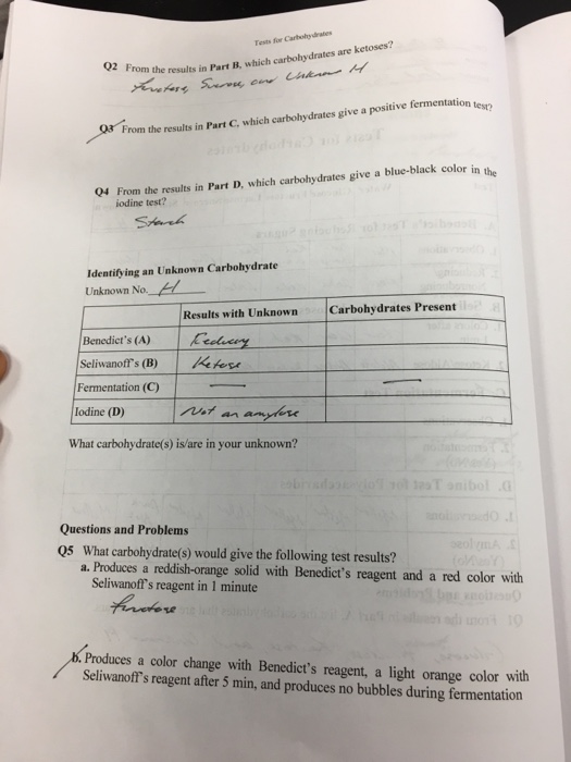 Solved: Tests For Cwrbolhydrates E. Produces No Color Chan... | Chegg.com
