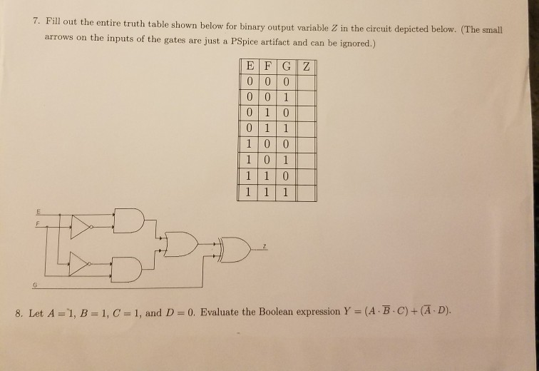 Solved 7. Fill out the entire truth table shown below for | Chegg.com