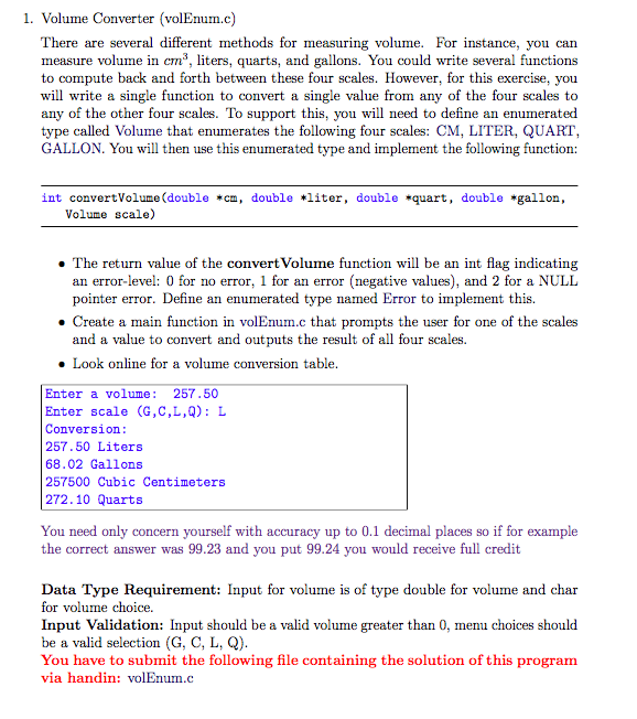 Solved 1. Volume Converter (volEnum.c) There are several | Chegg.com